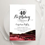 Invitation Red White Gold Agate 40e anniversaire<br><div class="desc">Gate rouge,  blanc et or 40e anniversaire invitation de fête. Design élégant et moderne avec aquarelle agate marbre arrière - plan,  fausse parties scintillant or et typographie script de police. Carte invitation branchée parfaite pour une célébration anniversaire féminine élégante. Invitations Zazzle imprimées ou téléchargement instantané modèle imprimable numérique.</div>