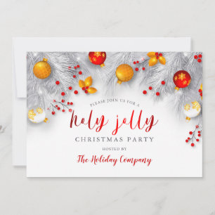 Invitation Red White Gold Orament Corporate Christmas Party