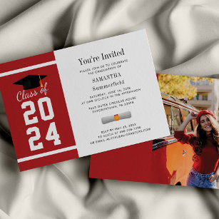 Invitation Red White Grad Photo Graduation 2024