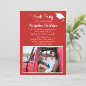 Invitation Red White Graduation Cap College Trunk Party Photo (Debout devant)