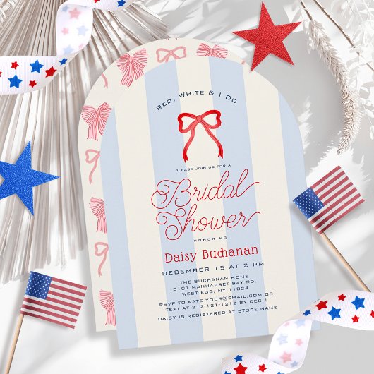 Invitation Red White & I Do Bow Blue Stripes Bridal Shower