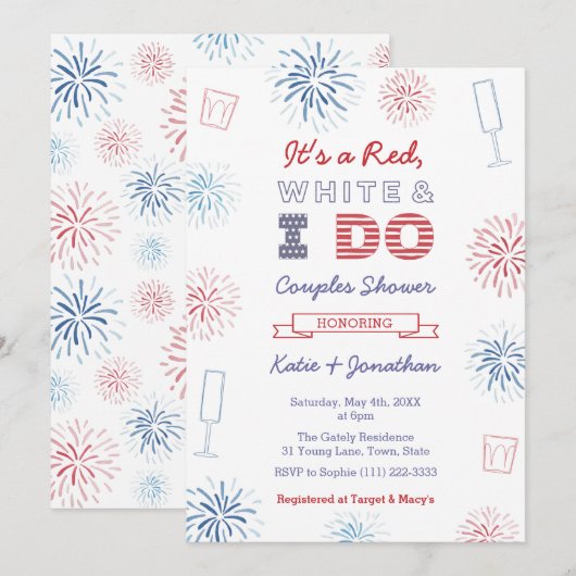 Invitation Red White & I Do Couples Wedding shower Party (Devant / Derrière)