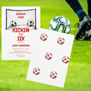 Invitation Red & White Kickin Soccer fête d'anniversaire