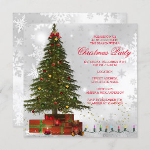 Invitation Red White Lights Tree fête de Noël
