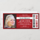 Invitation Red|White Photo Ticket Graduation Party (Devant)