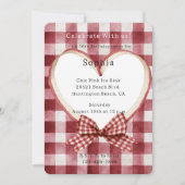 Invitation Red White Plaid Stripes Heart Birthday (Devant)
