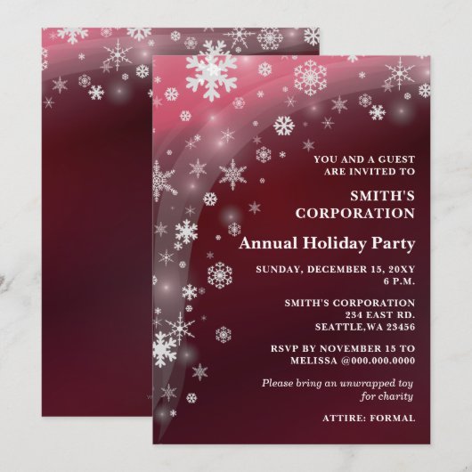 Invitation Red White Snowflakes Corporate Holiday Party (Devant / Derrière)