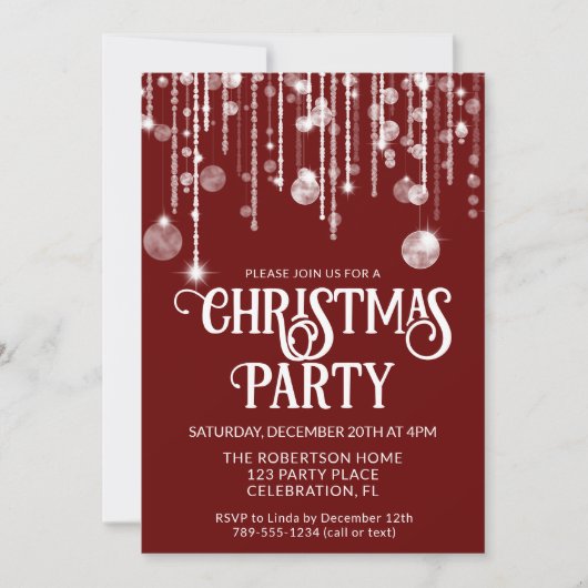 Invitation Red White String Lights Noël Fête (Devant)