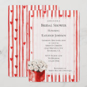 Invitation Red White Stripes Coeurs Rose Fête des mariées (Devant / Derrière)