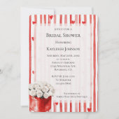Invitation Red White Stripes Coeurs Rose Fête des mariées (Devant)