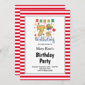 Invitation Red/White Stripes encadré 7e fête d'anniversaire (Devant / Derrière)