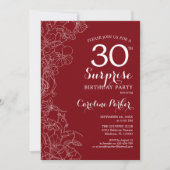 Invitation Red White Surprise 30e fête d'anniversaire (Devant)