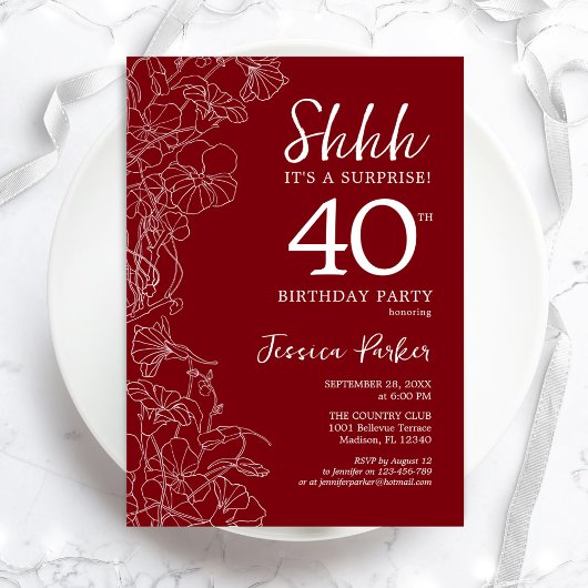 Invitation Red White Surprise 40e anniversaire