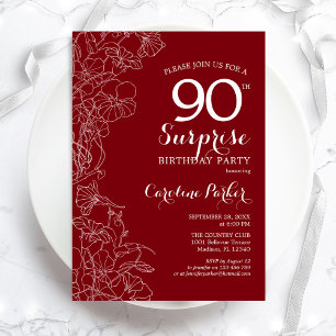 Invitation Red White Surprise 90e fête d'anniversaire