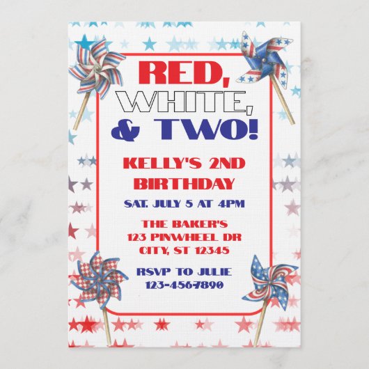 Invitation Red, White, & Two, 2nd Birthday (Devant)