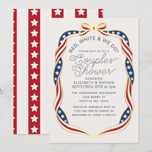 Invitation Red White & We Do Ribbon Wedding Couples Shower (Devant / Derrière)