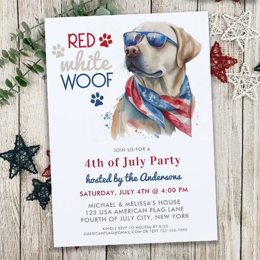 Invitation Red White Woof Patriotic Labrador 4 juillet