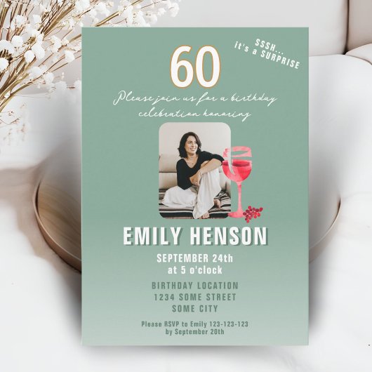 Invitation Red Wine Glass 60th Birthday Party Photo