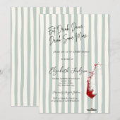 Invitation Red Wine Glass Green Stripes Bridal Shower (Devant / Derrière)