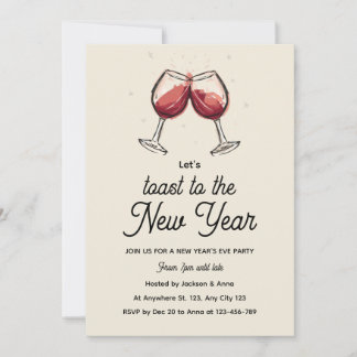 Invitation Red Wine Glasses Hand Drawn New Year's Eve Party