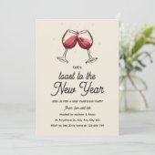Invitation Red Wine Glasses Hand Drawn New Year's Eve Party (Debout devant)