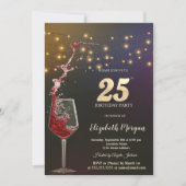 Invitation Red Wine String Lights 25th Birthday Party (Devant)