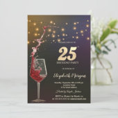 Invitation Red Wine String Lights 25th Birthday Party (Debout devant)