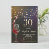 Invitation Red Wine String Lights 30th Birthday Party (Debout devant)