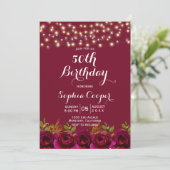 Invitation Red Wine String Lights 50e fête d'anniversaire (Debout devant)