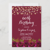 Invitation Red Wine String Lights 60e fête d'anniversaire (Devant)