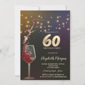 Invitation Red Wine String Lights 60th Birthday Party (Devant)