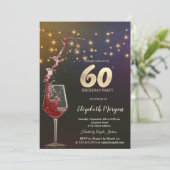 Invitation Red Wine String Lights 60th Birthday Party (Debout devant)