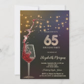 Invitation Red Wine String Lights 65th Birthday Party (Devant)