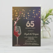 Invitation Red Wine String Lights 65th Birthday Party (Debout devant)