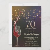 Invitation Red Wine String Lights 70th Birthday Party (Devant)