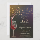 Invitation Red Wine String Lights 75th Birthday Party (Devant)