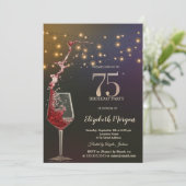 Invitation Red Wine String Lights 75th Birthday Party (Debout devant)