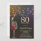Invitation Red Wine String Lights 80th Birthday Party (Devant)
