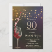Invitation Red Wine String Lights 90th Birthday Party (Devant)