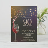 Invitation Red Wine String Lights 90th Birthday Party (Debout devant)