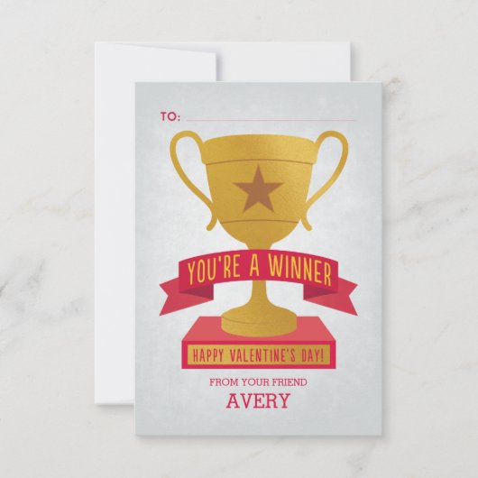 Invitation Red Winner's Trophy Classroom Valentine Card (Devant)