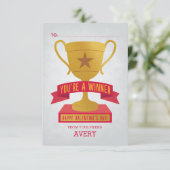 Invitation Red Winner's Trophy Classroom Valentine Card (Debout devant)