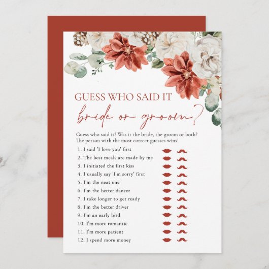 Invitation Red Winter Devinez qui a dit mariée ou jeu de cham (Devant / Derrière)