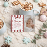 Invitation Red Winter First Birthday Photo Thank You<br><div class="desc">A sweet winter-themed first birthday photo thank you card featuring festive red stripes,  delicate snowflakes,  and an adorable picture of your little one. Perfect for sharing gratitude after a holiday or winter one-derland celebration. Customizable with your child’s name and message,  creating a warm and memorable keepsake for your guests.</div>