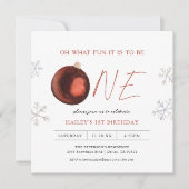 Invitation Red Winter Oh What Fun Girl 1er anniversaire fête (Devant)