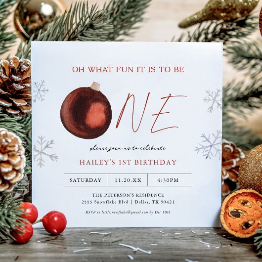 Invitation Red Winter Oh What Fun Girl 1er anniversaire fête