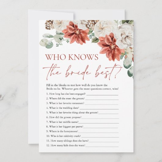 Invitation Red Winter Qui Connaît La Mariée Meilleur Jeu De M (Devant)