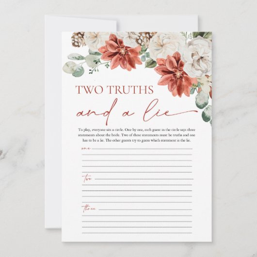 Invitation Red Winter Two Vérité et un mensonge jeu de Fête d (Devant)