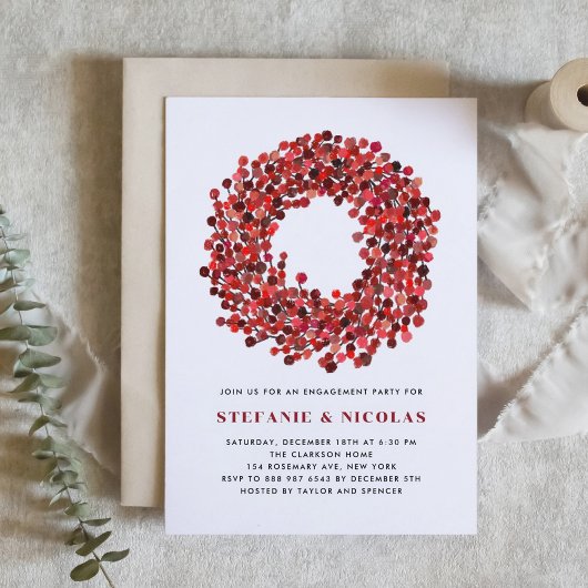 Invitation Red Winterberry Wreath Christmas Party