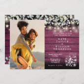 Invitation Red Wood String Lights Jars Verdure Mariage photo (Devant / Derrière)